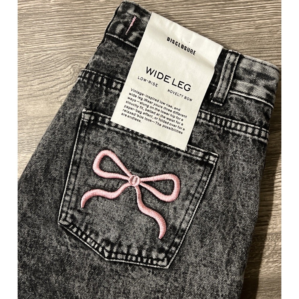 Disclosure NWT Novelty Bow Wide Leg Mid Rise Charcoal Wash Jean SZ 9/29 (31x31)